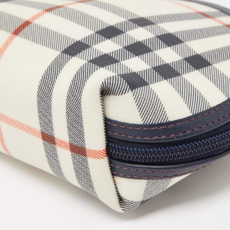 Pre Owned Burberry Navy Blue/Beige Housecheck PVC Cosmetic Pouch