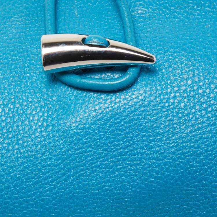 Pre Owned Burberry Blue Leather and House Check PVC Shark Tooth Flap Shoulder Bag