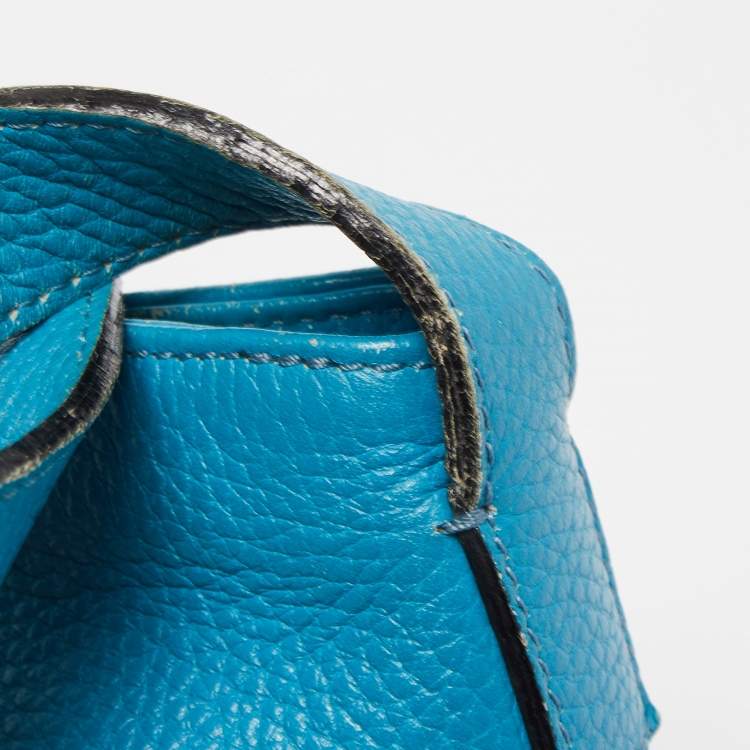 Pre Owned Burberry Blue Leather and House Check PVC Shark Tooth Flap Shoulder Bag