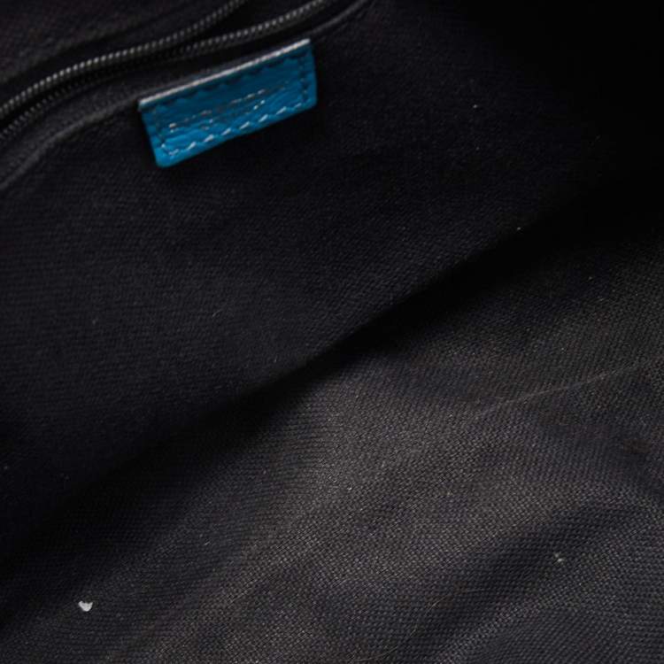 Pre Owned Burberry Blue Leather and House Check PVC Shark Tooth Flap Shoulder Bag