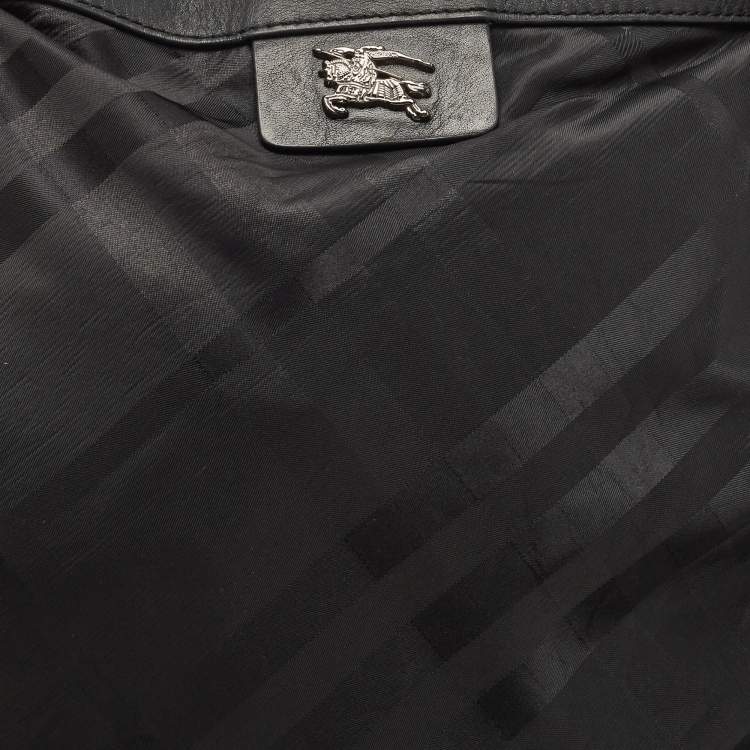 Pre Owned Burberry Black Nova Check Nylon and Leather Buckleigh Tote