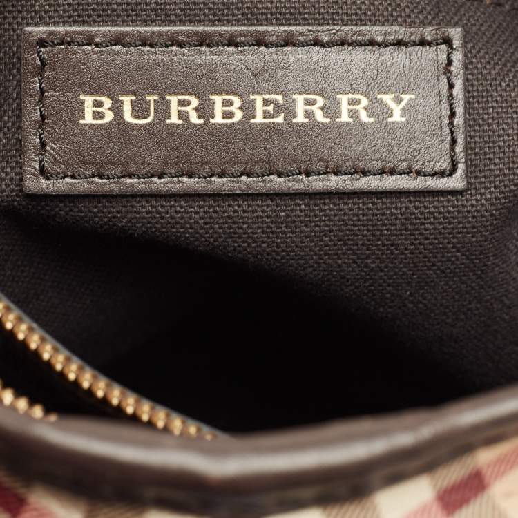 Pre Owned Burberry Dark Brown/Beige Haymarket Check Coated Canvas Small Northfield Tote
