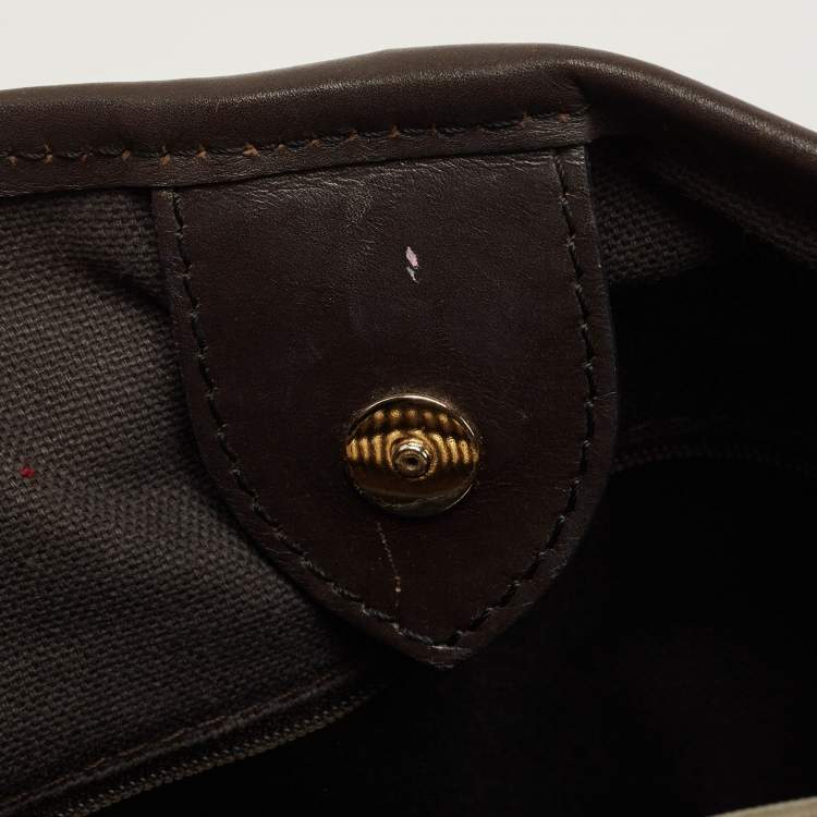 Pre Owned Burberry Dark Brown/Beige Haymarket Check Coated Canvas Small Northfield Tote