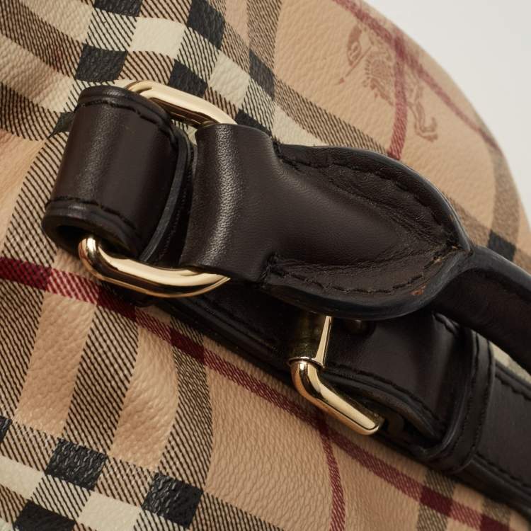 Pre Owned Burberry Dark Brown/Beige Haymarket Check Coated Canvas Small Northfield Tote