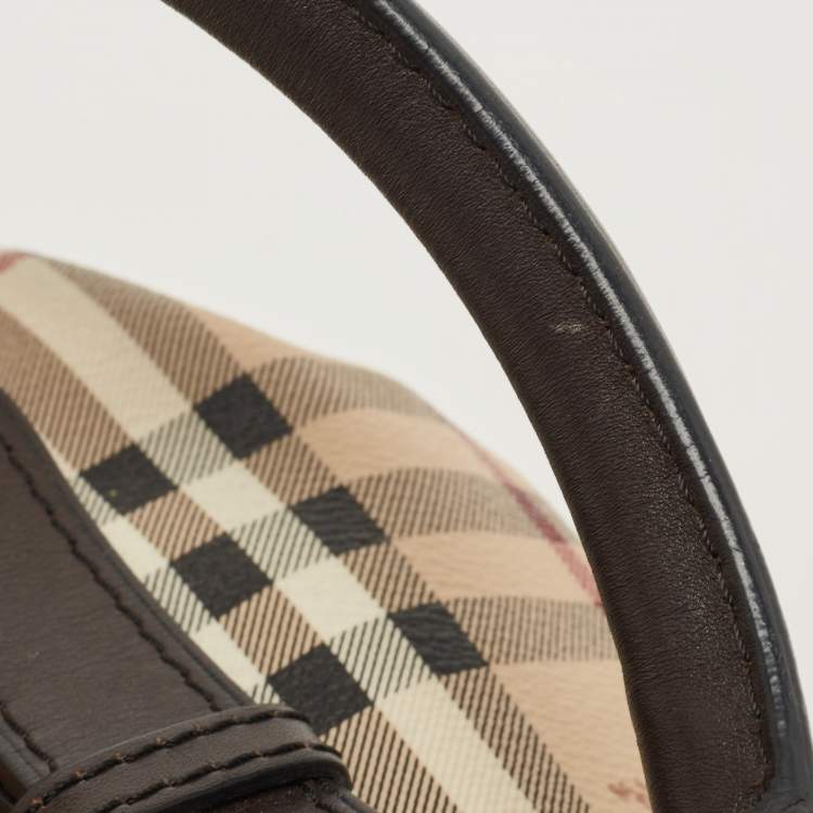 Pre Owned Burberry Dark Brown/Beige Haymarket Check Coated Canvas Small Northfield Tote