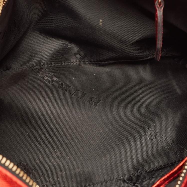 Pre Owned Burberry Metallic Red Leather Somerford Convertible Tote