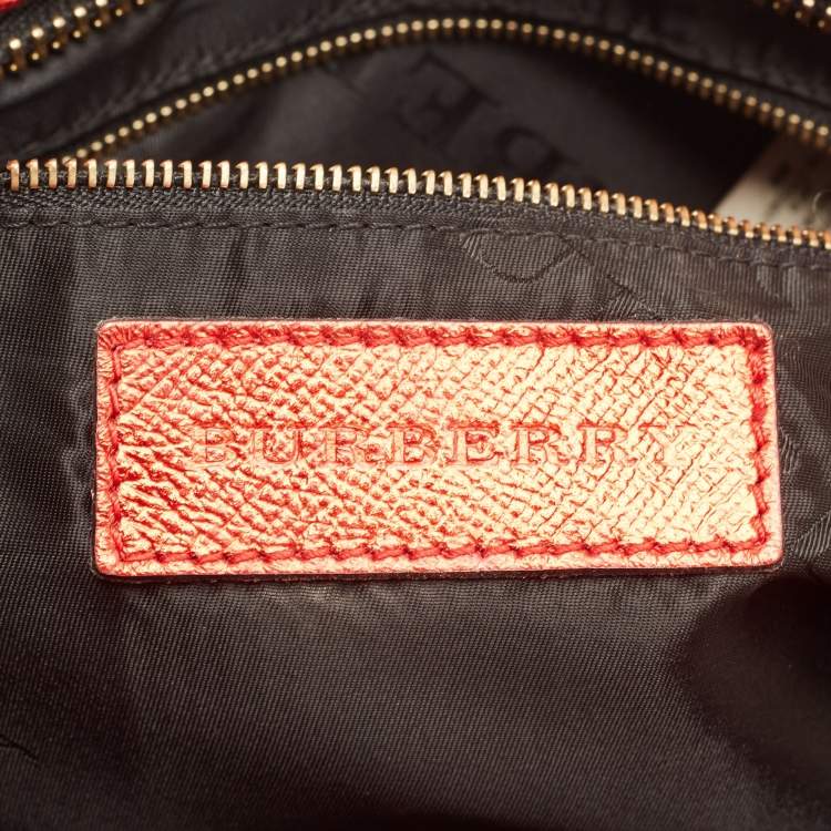 Pre Owned Burberry Metallic Red Leather Somerford Convertible Tote