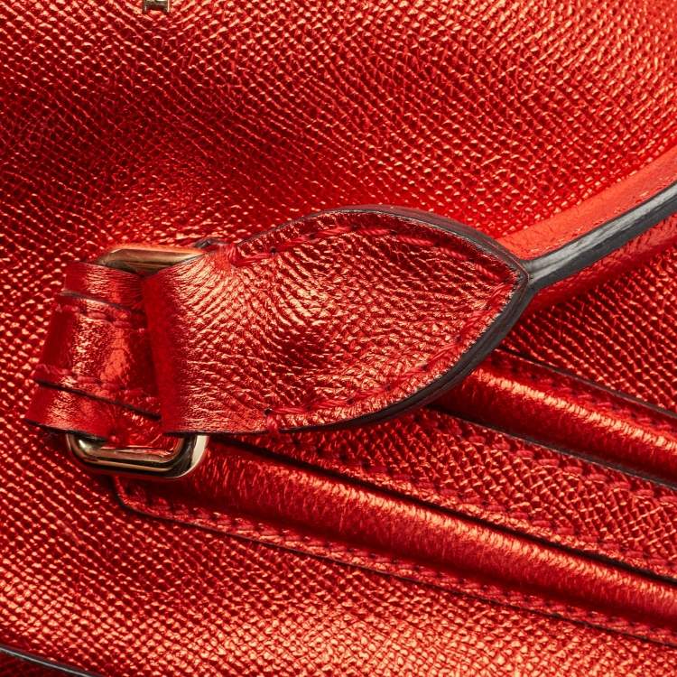 Pre Owned Burberry Metallic Red Leather Somerford Convertible Tote