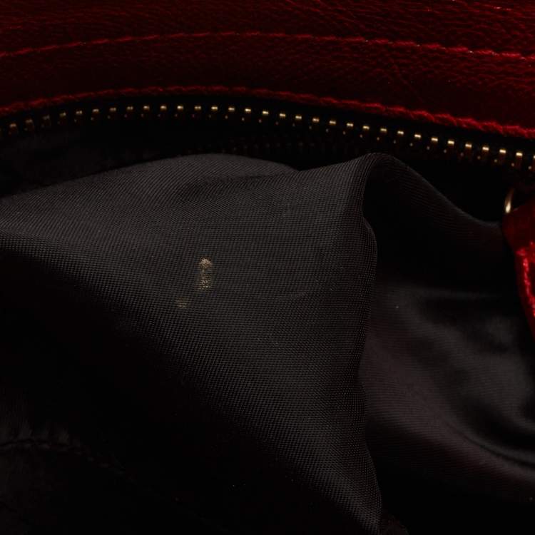 Pre Owned Burberry Metallic Red Leather Somerford Convertible Tote
