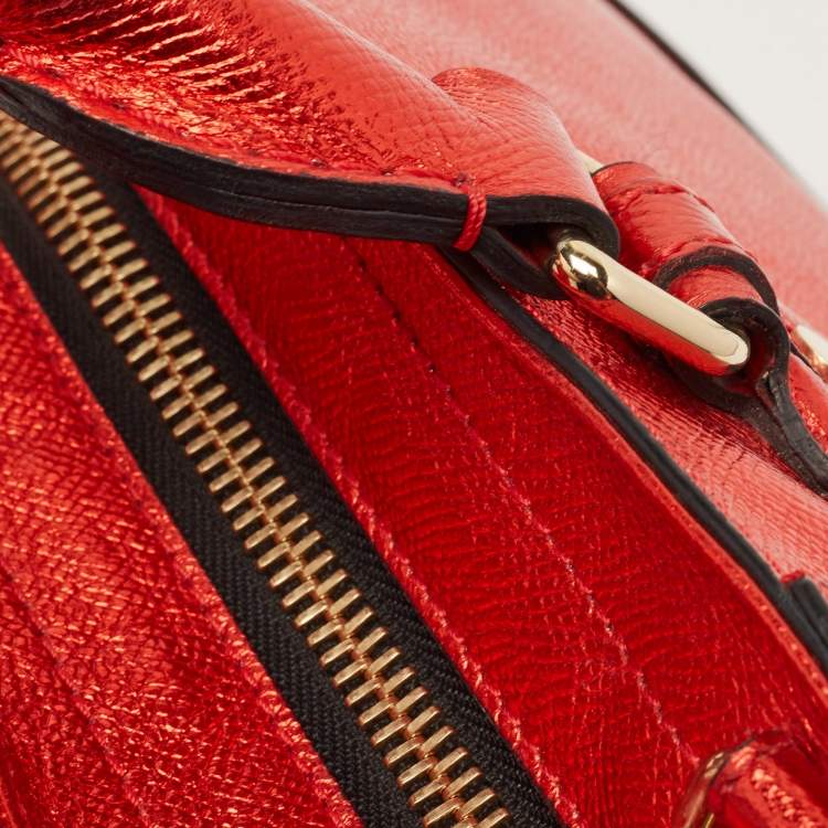 Pre Owned Burberry Metallic Red Leather Somerford Convertible Tote