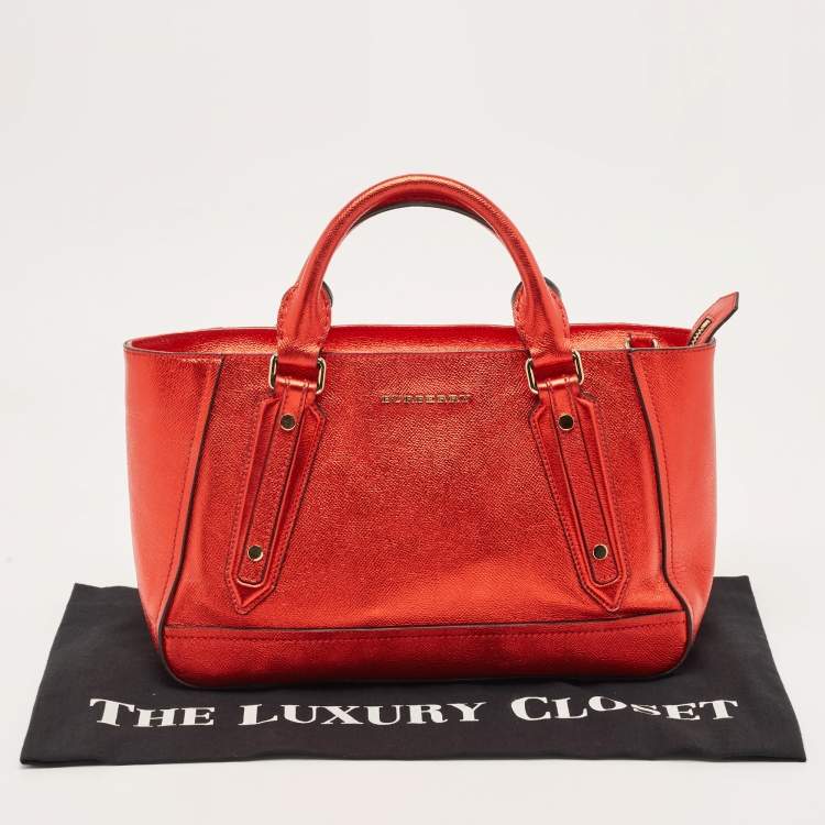 Pre Owned Burberry Metallic Red Leather Somerford Convertible Tote