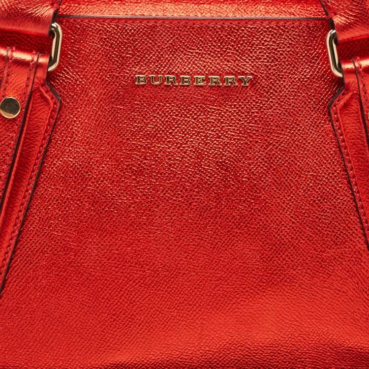 Pre Owned Burberry Metallic Red Leather Somerford Convertible Tote