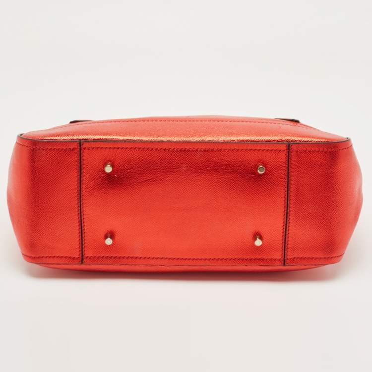 Pre Owned Burberry Metallic Red Leather Somerford Convertible Tote