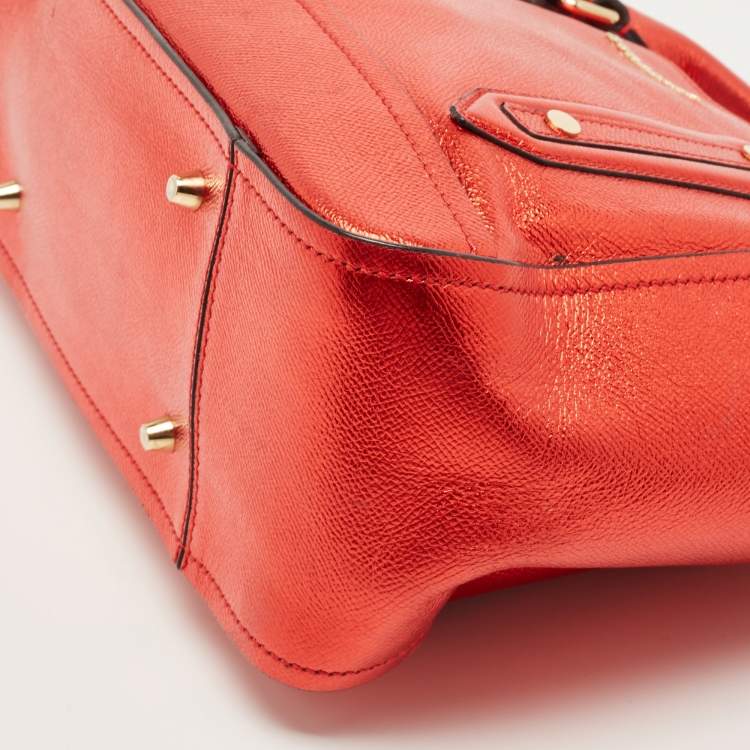 Pre Owned Burberry Metallic Red Leather Somerford Convertible Tote