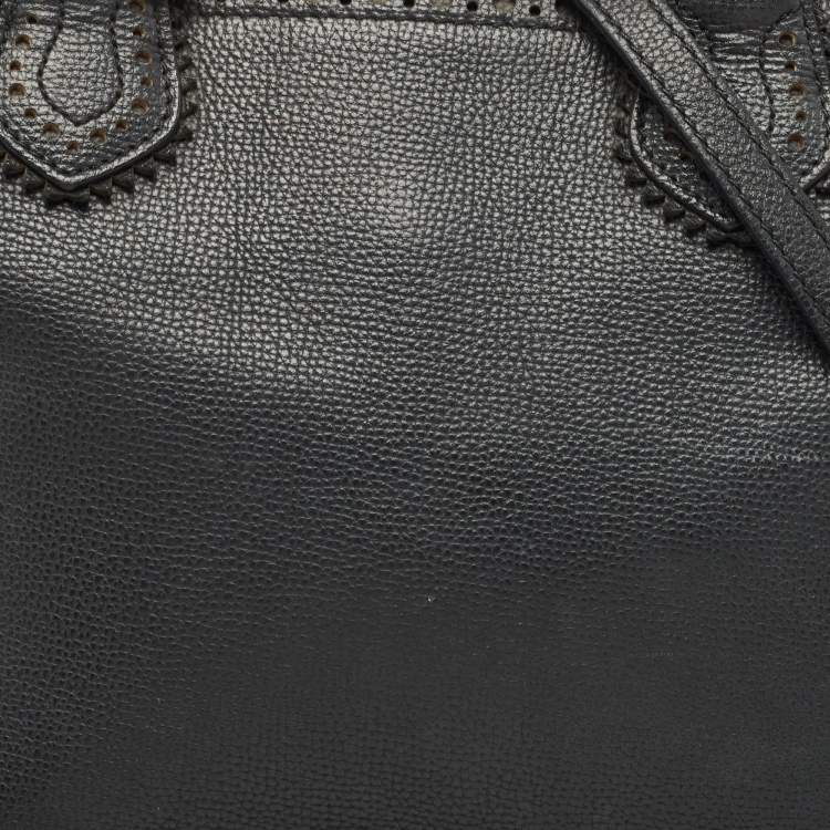 Pre Owned Burberry Black Leather and House Check Fabric Banner Tote