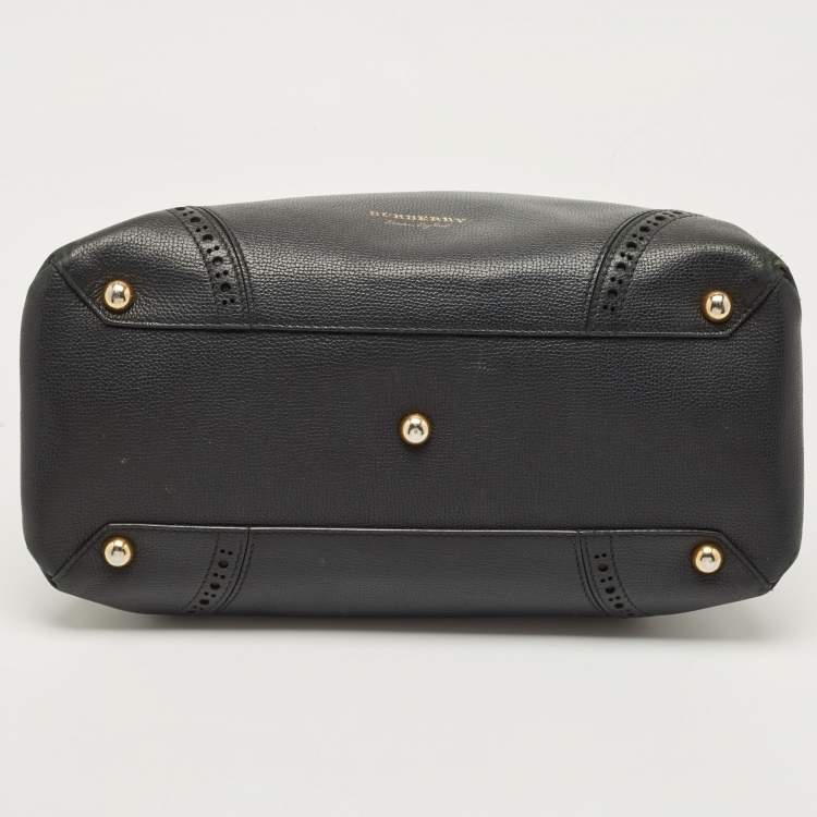 Pre Owned Burberry Black Leather and House Check Fabric Banner Tote