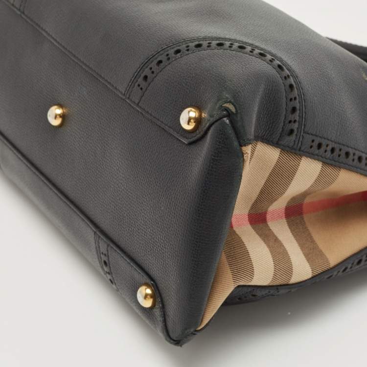 Pre Owned Burberry Black Leather and House Check Fabric Banner Tote