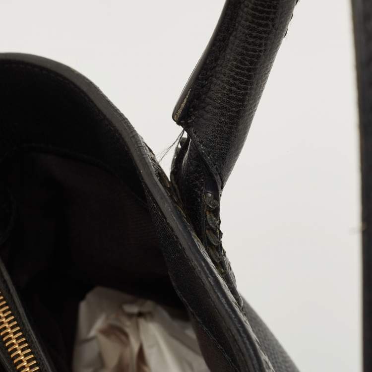 Pre Owned Burberry Black Leather and House Check Fabric Banner Tote