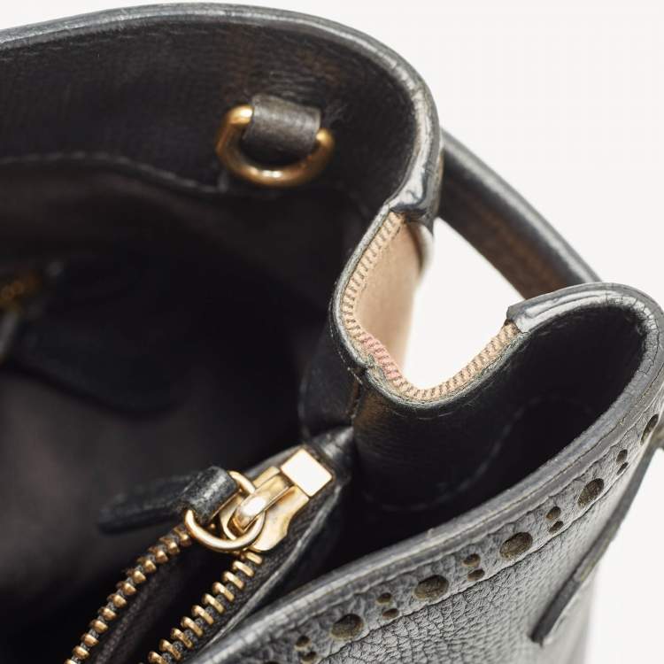 Pre Owned Burberry Black Leather and House Check Fabric Banner Tote