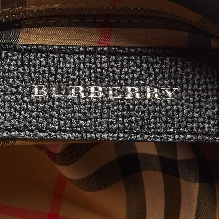 Pre Owned Burberry Black Leather and House Check Fabric Mini Banner Tote