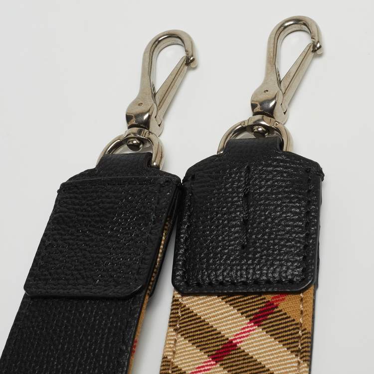 Pre Owned Burberry Black Leather and House Check Fabric Mini Banner Tote
