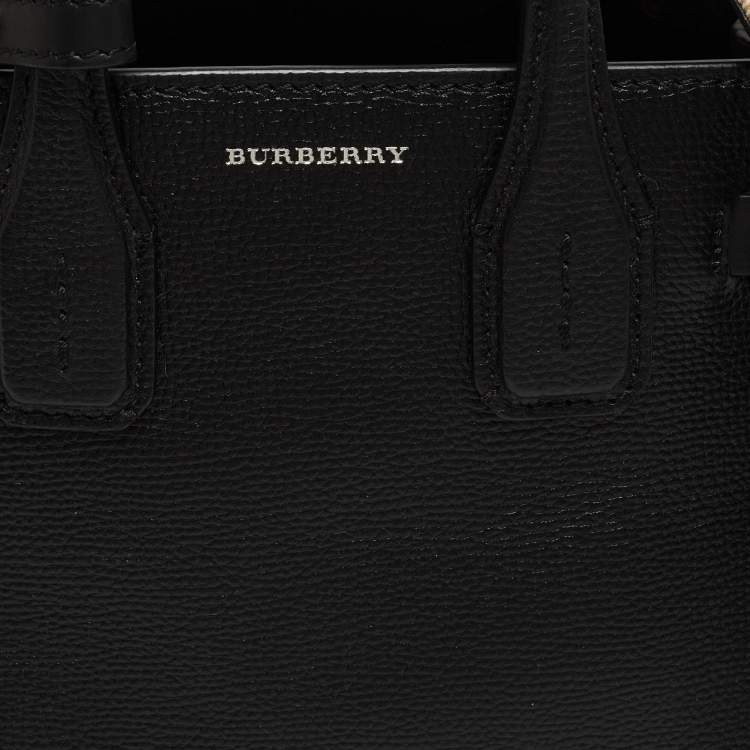 Pre Owned Burberry Black Leather and House Check Fabric Mini Banner Tote