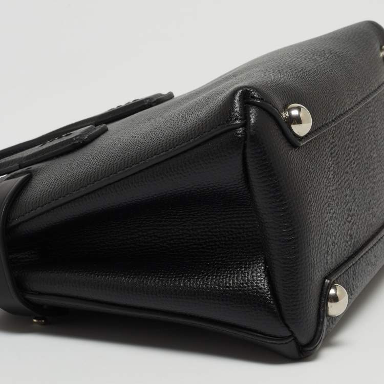 Pre Owned Burberry Black Leather and House Check Fabric Mini Banner Tote