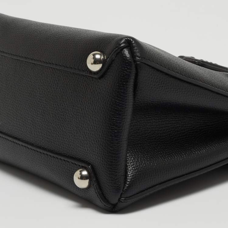 Pre Owned Burberry Black Leather and House Check Fabric Mini Banner Tote