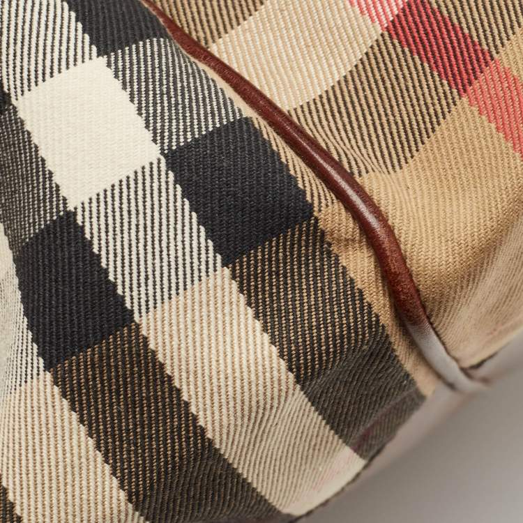 Pre Owned Burberry Brown/Beige House Check Canvas and Leather Ashbury Knight Duffel Bag