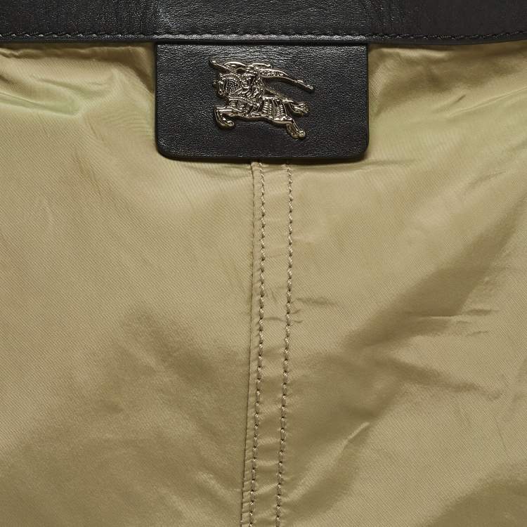 Pre Owned Burberry Military Green Nylon and Leather Buckleigh Tote