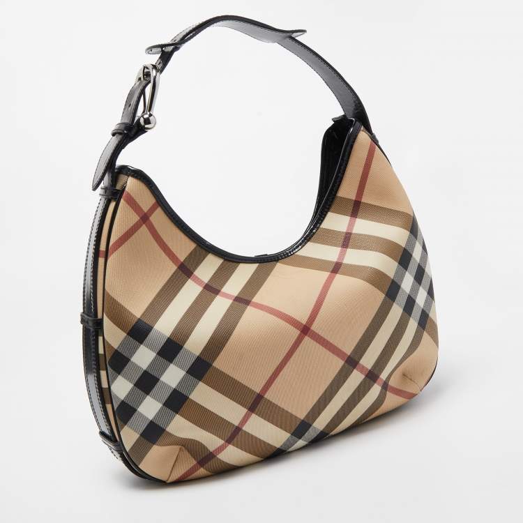 Pre Owned Burberry Beige/Black Supernova Coated Canvas Barton Hobo