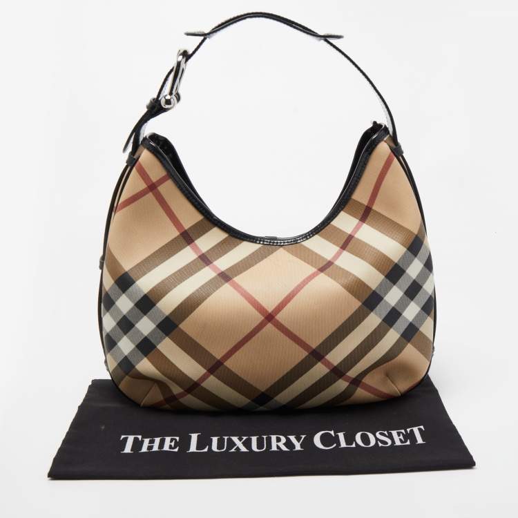 Pre Owned Burberry Beige/Black Supernova Coated Canvas Barton Hobo