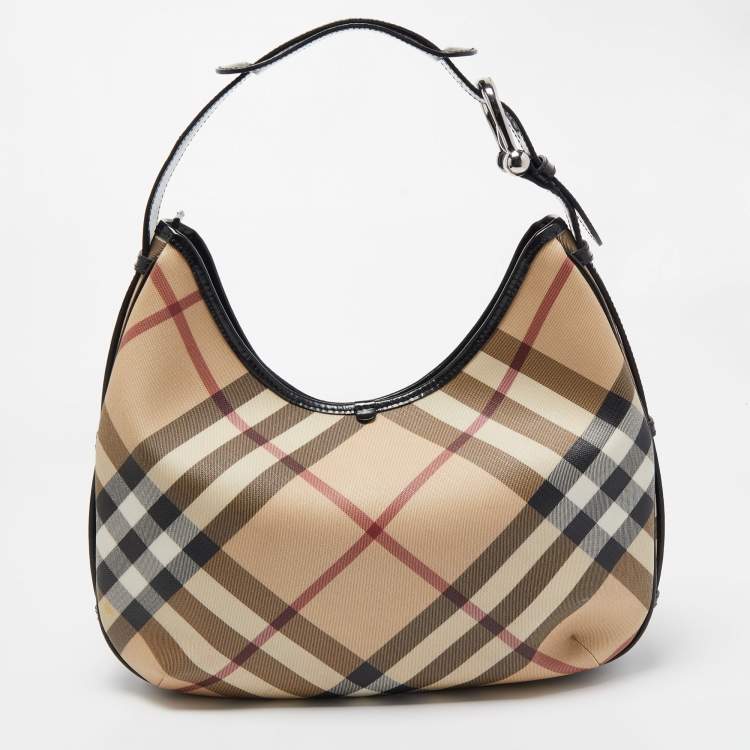 Pre Owned Burberry Beige/Black Supernova Coated Canvas Barton Hobo