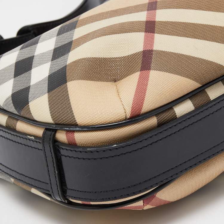 Pre Owned Burberry Beige/Black Supernova Coated Canvas Barton Hobo