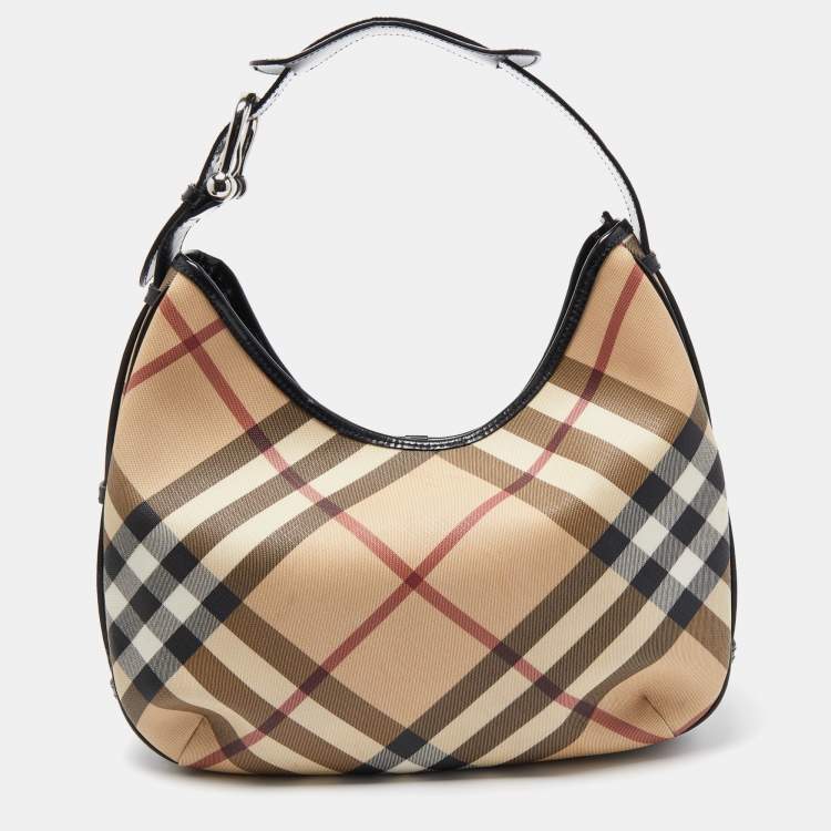 Pre Owned Burberry Beige/Black Supernova Coated Canvas Barton Hobo