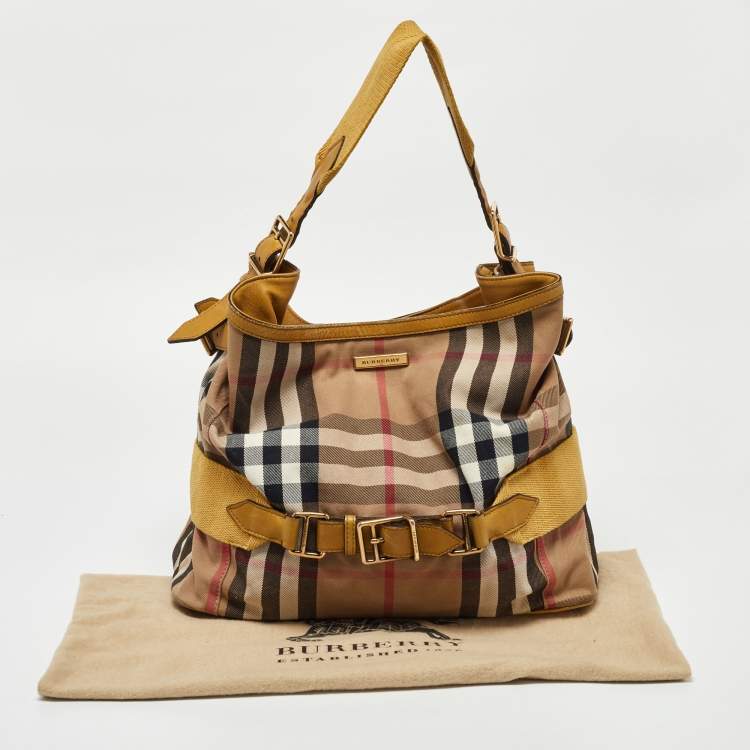 Pre Owned Burberry Beige Houe Check Canvas and Leather Aurelia Diaper Bag