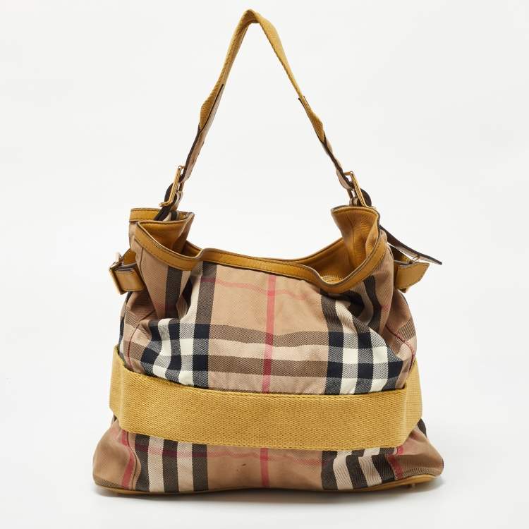 Pre Owned Burberry Beige Houe Check Canvas and Leather Aurelia Diaper Bag