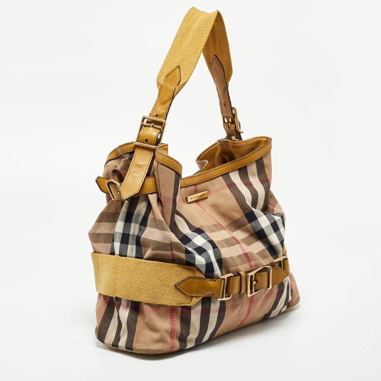 Pre Owned Burberry Beige Houe Check Canvas and Leather Aurelia Diaper Bag