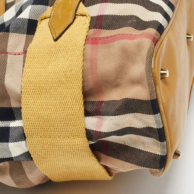 Pre Owned Burberry Beige Houe Check Canvas and Leather Aurelia Diaper Bag