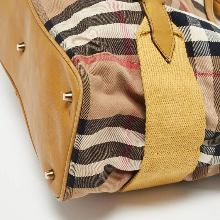 Pre Owned Burberry Beige Houe Check Canvas and Leather Aurelia Diaper Bag