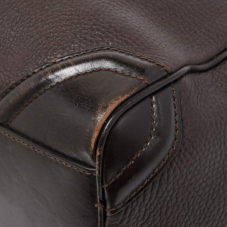 Pre Owned Burberry Dark Brown Leather Small Canterbury Tote