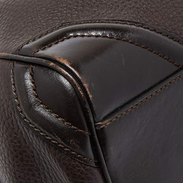 Pre Owned Burberry Dark Brown Leather Small Canterbury Tote