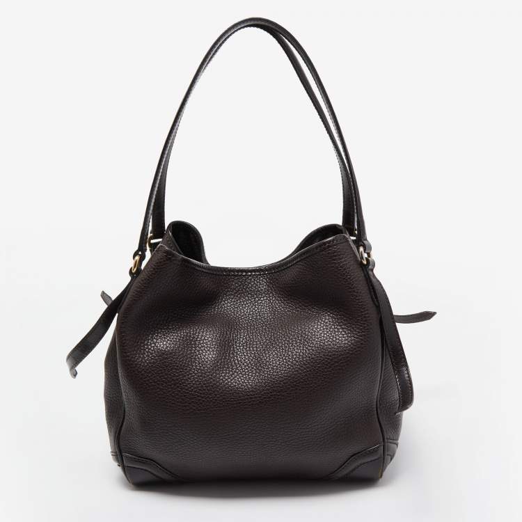 Pre Owned Burberry Dark Brown Leather Small Canterbury Tote