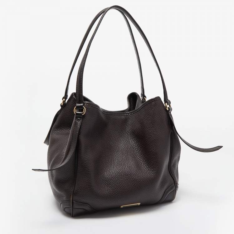 Pre Owned Burberry Dark Brown Leather Small Canterbury Tote