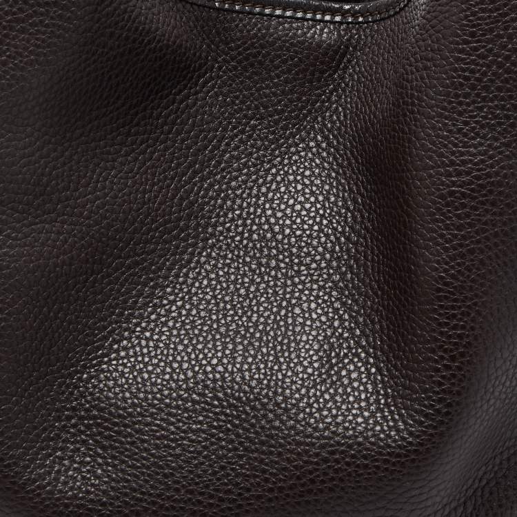 Pre Owned Burberry Dark Brown Leather Small Canterbury Tote