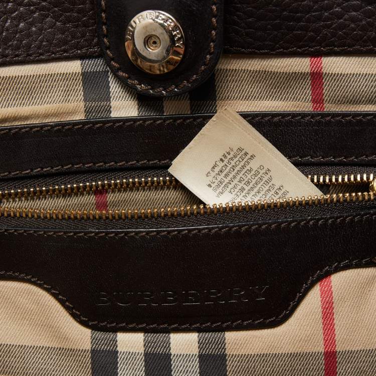 Pre Owned Burberry Dark Brown Leather Small Canterbury Tote