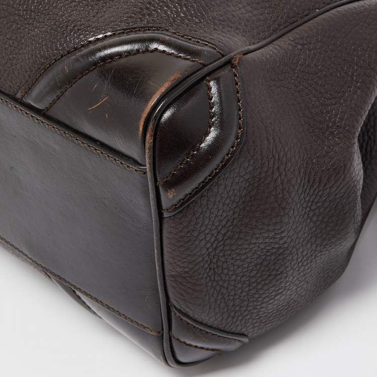 Pre Owned Burberry Dark Brown Leather Small Canterbury Tote