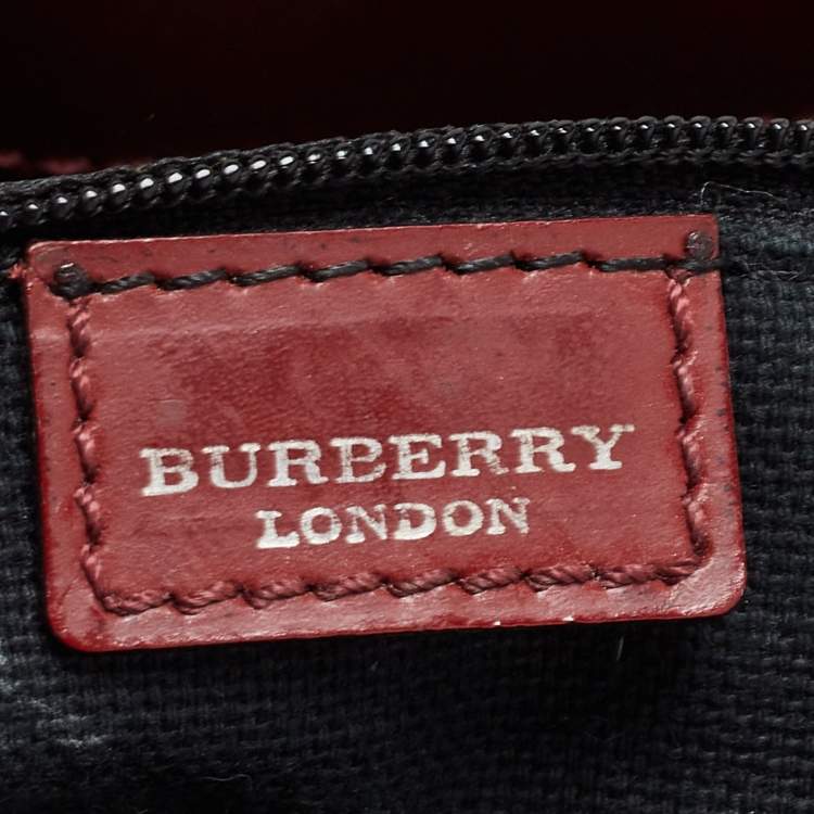 Pre Owned Burberry Beige/Burgundy Haymarket PVC and Leather Flap Tote