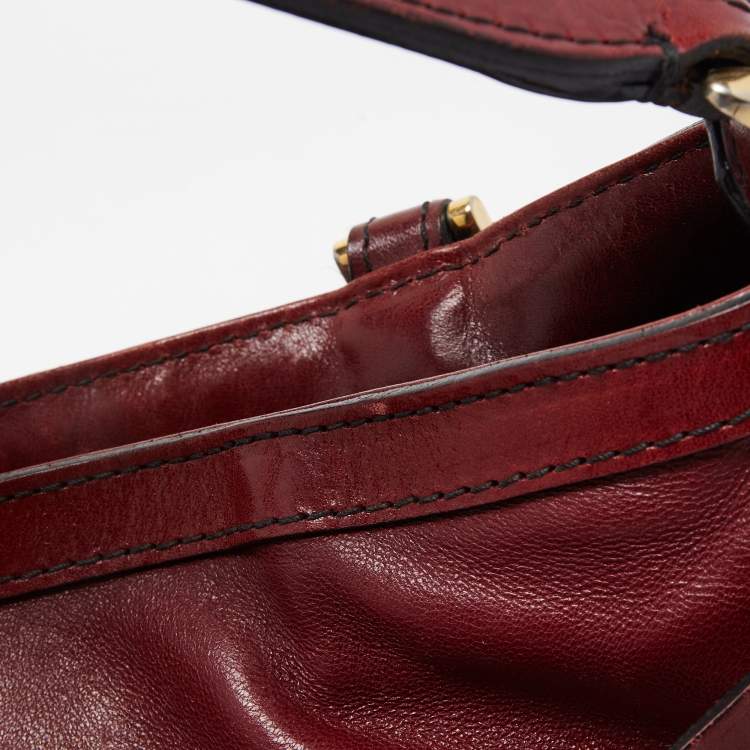Pre Owned Burberry Burgundy Leather Bridle Dutton Hobo