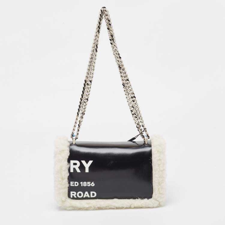 Pre Owned Burberry Black/White Leather and Fox Fur Small Lola Shoulder Bag
